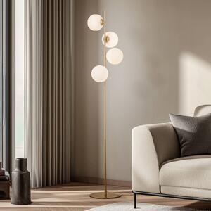 Lucande Stojacia lampa Isandro, opál/zlatá, 4-pl., sklo/kov, Mosadz / zlato, Obývacia izba / jedáleň, kov, Moderný, Stojaca lampa