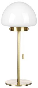 Stolná lampa zlatý kovový podstavec biele sklenené tienidlo vypínač na šnúrke minimalistický štýl kancelária