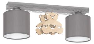 EUlight Detské stropné svietidlo Bear, 2x sivé textilné tienidlo, gre