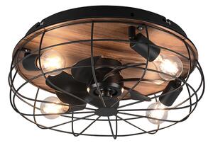 TRIO R61105032 TRONDHEIM stropné svietidlo s ventilátorom D485mm 4xE27 matná čierna, drevo, diaľkový ovládač