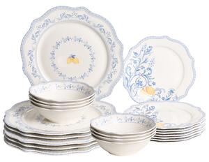 24-dielna sada jedálenského riadu biela modrá porcelán so stredomorským vzorom glazúrovaný povrch servis pre 8 osôb kuchyňa jedáleň