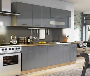 TIFFANY 260 sivý lesk, kuchynská linka v dĺžke 260 cm