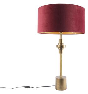 Stolná lampa Art Deco bronzový zamatový odtieň červená 50 cm - Diverso