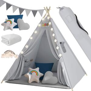 Jurhan Detský stan teepee JULIUS, 120x120x160cm, šedá/modrá