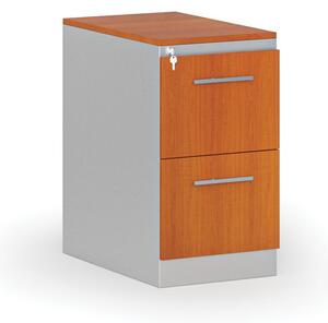 Kovová zásuvková kartotéka PRIMO s drevenými čelami A4, 2 zásuvky, sivá/čerešňa