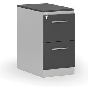 Kovová zásuvková kartotéka PRIMO s drevenými čelami A4, 2 zásuvky, sivá/grafit