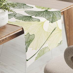 Biante Bavlnený behúň na stôl Sandra SA-576 Zelené Ginkgo listy na bielom 20x120 cm