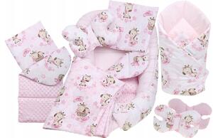 Obojstranné hniezdočko (kokon) pre bábätko - BABYMAM PREMIUM set 7v1 - Ružová žirafa so svetloružovou minkou