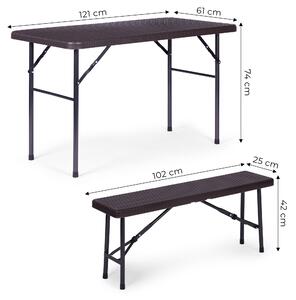Cateringový set 120 cm stôl 2 lavice banketová súprava -BROWN