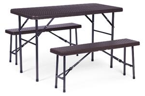 ModernHome Cateringová súprava, stôl 120 cm, 2 lavice, banketová súprava - hnedá