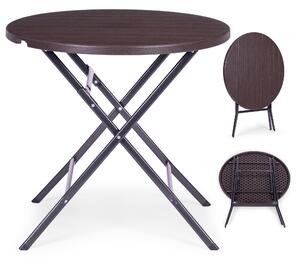 ModernHome Záhradný stôl 62cm okrúhly, rozkladací, HDPE, imitácia dreva - hnedá