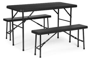 Cateringová súprava, stôl 120 cm a 2 lavice, čierna