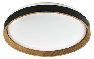Krúžkový LED plafón BOIS zo svetlého dreva, čierny 49 cm