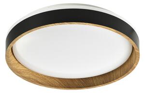 Krúžkový LED plafón BOIS zo svetlého dreva, čierny 39 cm