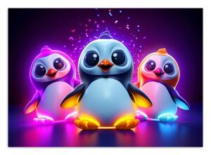 Fototapeta, Neonové tučňáci - 100x70 cm