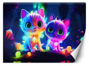 Fototapeta, Roztomilé neonové kočky - 300x210 cm