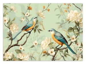 Fototapeta, Ptáci Květiny Chinoiserie - 300x210 cm