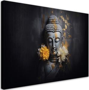 Obraz na plátně, květiny sochy Buddhy - 60x40 cm
