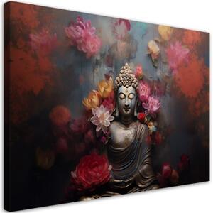 Obraz na plátně, meditace s květy buddhy - 100x70 cm