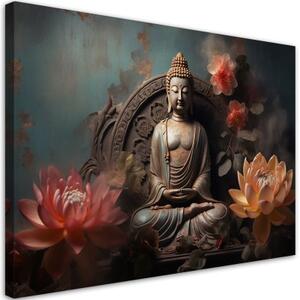 Obraz na plátně, buddha lotosový květ socha zen - 100x70 cm