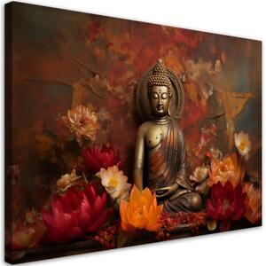 Obraz na plátně, buddha podzimní listí příroda - 120x80 cm
