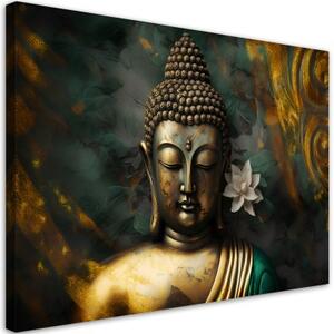 Obraz na plátně, zlatý Buddha meditace - 120x80 cm