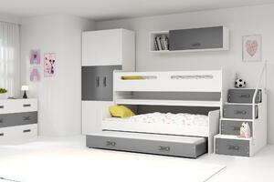 Poschodová posteľ 80 x 200 cm Moxxo 1 (biela + grafit) (s roštami, matracmi a úl. priestorom). Vlastná spoľahlivá doprava až k Vám domov. 1056466