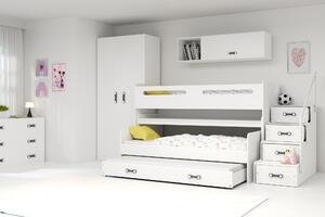 Poschodová posteľ 80 x 200 cm Moxxo 1 (biela + biela) (s roštami, matracmi a úl. priestorom). Vlastná spoľahlivá doprava až k Vám domov. 1056465