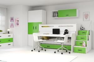 Multifunkčná poschodová posteľ MAX 1 - 200x80cm - Biely - Zelený (3x posteľ + stôl)