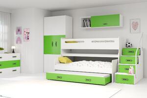 Poschodová posteľ 80 x 200 cm Moxxo 1 (biela + zelená) (s roštami, matracmi a úl. priestorom). Vlastná spoľahlivá doprava až k Vám domov. 1056469