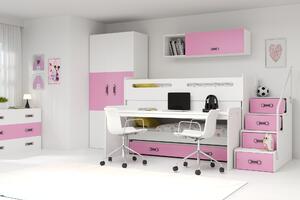 Multifunkčná poschodová posteľ MAX 1 - 200x80cm - Biely - Ružový (3x posteľ + stôl)