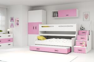 Multifunkčná poschodová posteľ MAX 1 - 200x80cm - Biely - Ružový (3x posteľ + stôl)