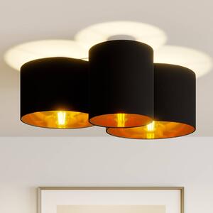 Lindby Laurenz stropná lampa, 3–pl., čierno–zlatá