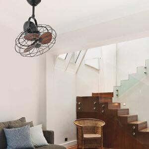 FARO BARCELONA Ventilátor Keiki, na stenu a strop, Ø 43 cm, striedavý prúd, tmavohnedý, Čierna, Obývacia izba / jedáleň, kov, Vintage