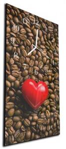 Nástenné hodiny 30x60cm zrná kávy a červené srdce - plexi