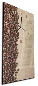 Nástenné hodiny 30x60cm režná tkanina a zrná kávy - plexi