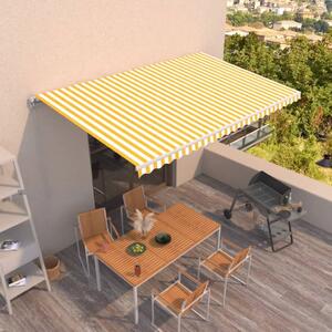 Maison Exclusive – Manuálna markíza, 5 x 3 m, žlto-biele pruhy, 100% polyester