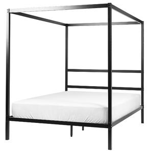 Rám postele s baldachýnom čierny kov 140 x 200 cm dvojlôžko preglejkové lamely industriálny minimalistický štýl spálňa