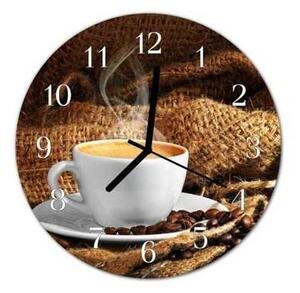 Nástenné hodiny káva pr.30cm I - kalené sklo