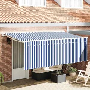 Maison Exclusive – Manuálna markíza, 3,5 x 2 m, modro-biely prúžkovaný vzor, 100% polyester