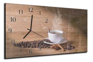 Nástenné hodiny 30x60cm biela šálka, káva, korenie na dreve - plexi