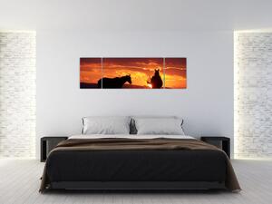 Obraz - kone pri západe slnka (Obraz 170x50cm)