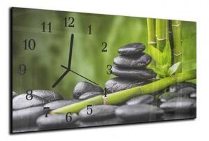 Nástenné hodiny 30x60cm - čierne kamene a zelený bambus - plexi