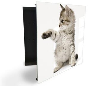 Glasdekor skrinka na kľúče - roztomilé mačiatko - Ľavé / Čierna