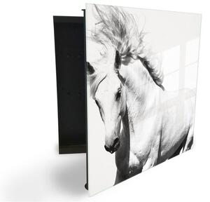 Glasdekor skrinka na kľúče dekor - kôň biely - Ľavé / Čierna