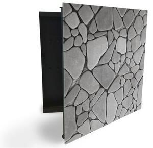 Glasdekor skrinka na kľúče - abstrakcia poskladané šedé kamene - Ľavé / Čierna