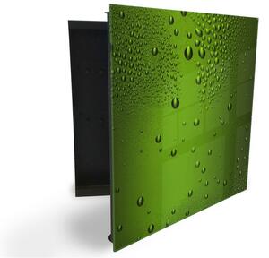Glasdekor skrinka na kľúče - kvapky vody na zelenom skle - Ľavé / Čierna
