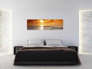 Obraz piesočného pobrežia pri západe slnka (Obraz 170x50cm)