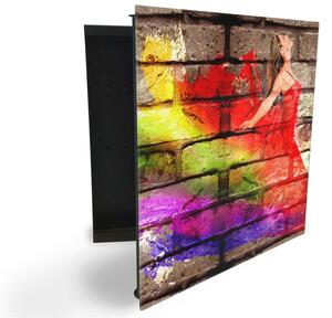 Glasdekor skrinka na kľúče - farebná abstrakcia na stene - Ľavé / Biela