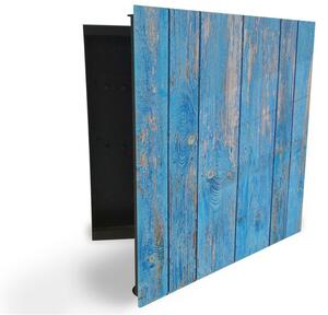 Glasdekor skrinka na kľúče - drevo modrý náter - Ľavé / Čierna